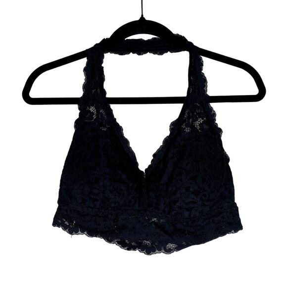 DOBREVA Padded Floral Halter Lace Wireless Bralette Black Large Intimates Bra - Picture 2 of 11